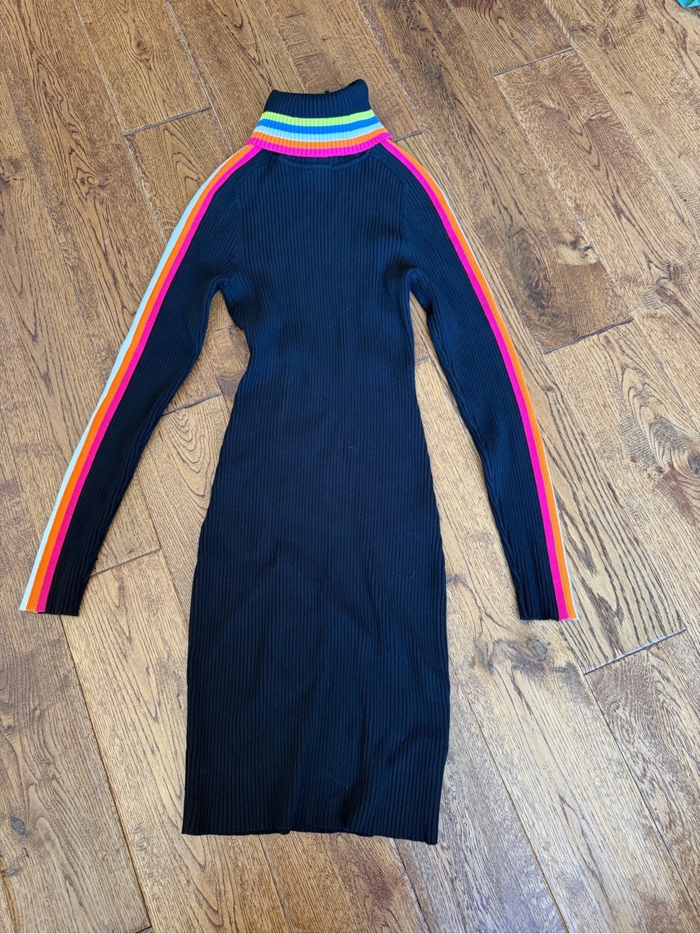 Milly Racer Stripe ribbed Turtleneck Dress new with tags M smoke pet free home